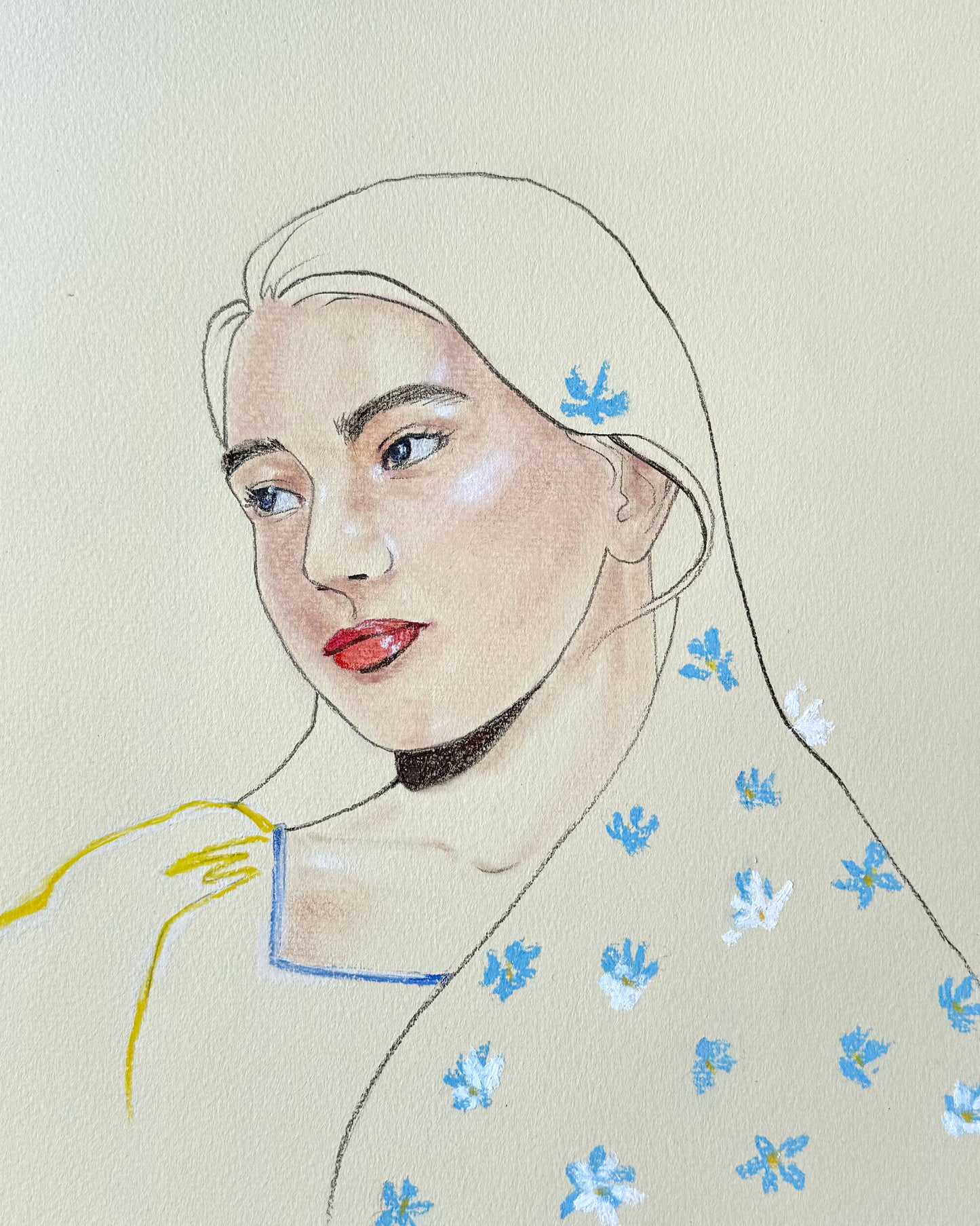 Floral Veil, 17x14in, soft pastel, 2025