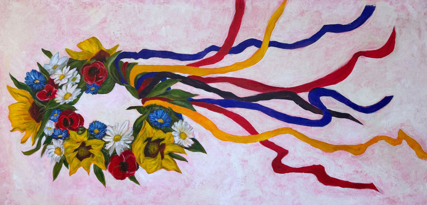 Mavka, 28×58in, acrylics on canvas, 2025