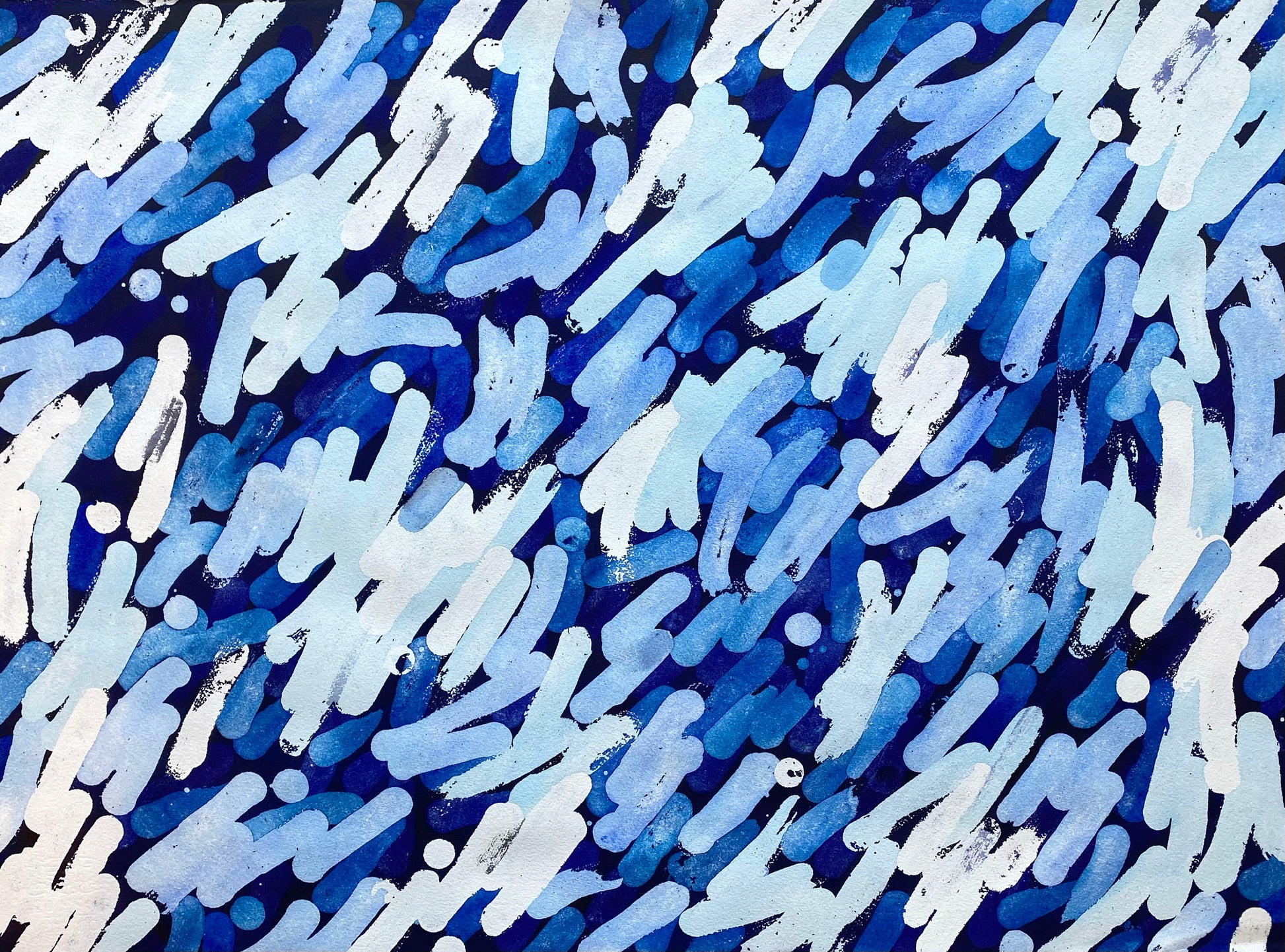 Watercolor Monochrom Abstract  Painting in Blue